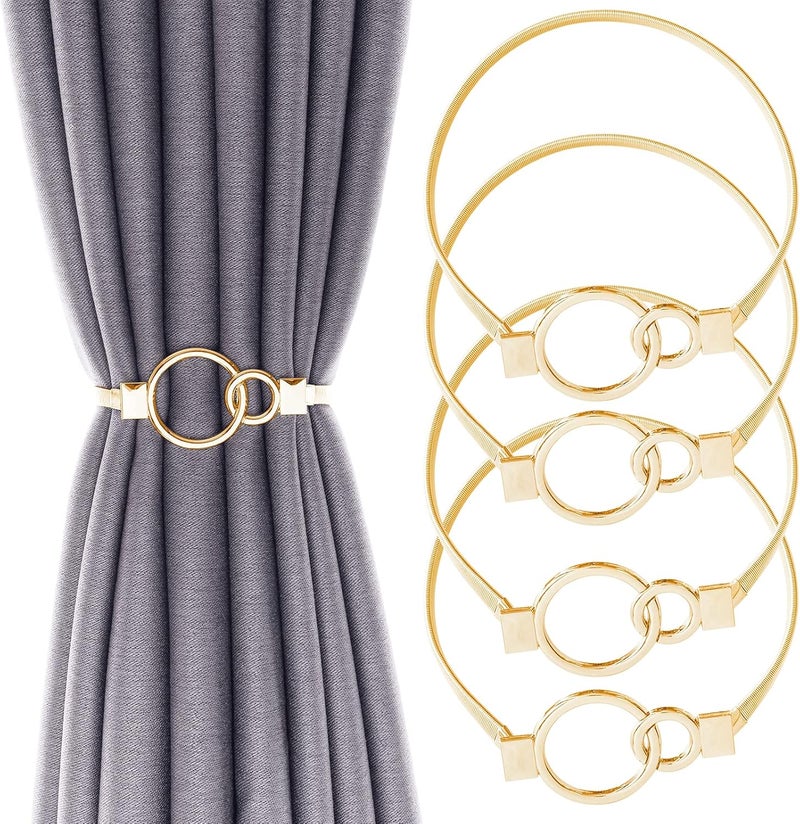 LLPMutu 4Pack Aluminum Alloy Spring Design Curtain Ties - Gold Ring Holdbacks - Image 1